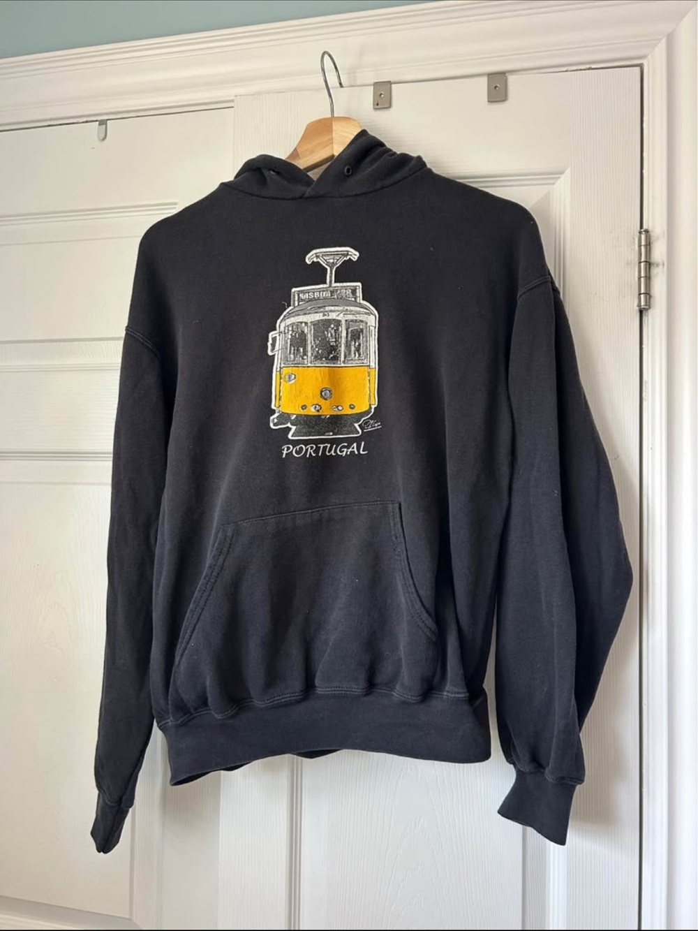 Fruit of the Loom Black Hoodie with Yellow Tram Graphic